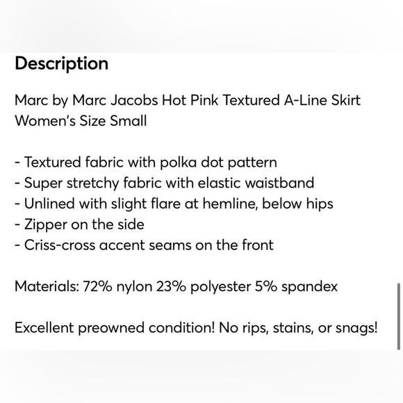 Marc by Marc Jacob’s Hot Pink Skirt EUC. 14” waist 17” length - Picture 2 of 6